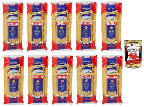 Divella Längliche Pasta 10x Divella Mafaldine N. 81 Hartweizengrieß Pasta Italienische Nudeln 500g Packung + Italian Gourmet Polpa di Pomodoro 400g Dose 8005121000818