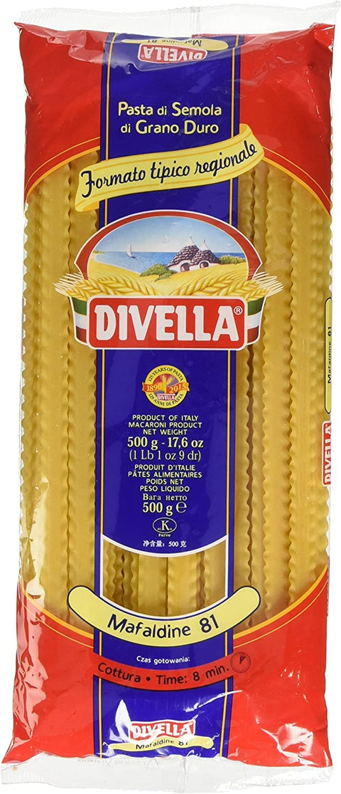 Divella Längliche Pasta 20x Pasta Divella 100% Italienisch N° 81 Mafaldine 500 gr 8005121000818