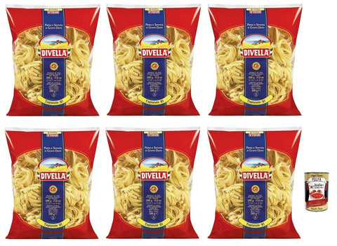Divella Längliche Pasta 6x Divella Tagliatelle N°91 Hartweizengrieß Pasta Italienische Nudeln 500g Packung + Italian Gourmet Polpa di Pomodoro 400g Dose 8005121000917