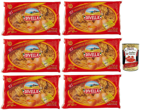 Divella Längliche Pasta Divella - Tagliatelle all'uovo Nº 95 - Authentische italienische Pasta, Eiernudeln – Die köstlichsten Tagliatelle zum Teilen mit der Familie -6x 500 g + Italian Gourmet polpa 400g 8005121030952