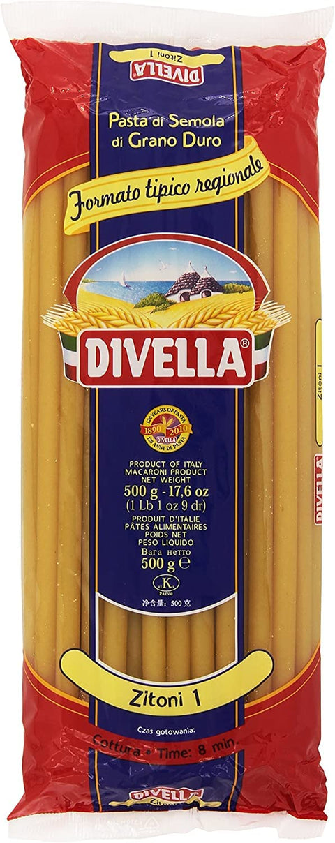 Divella Nudeln & Pasta 10x Divella Zitoni N. 1 Hartweizengrieß Pasta Italienische Nudeln 500g Packung + Italian Gourmet Polpa di Pomodoro 400g Dose 8005121002010