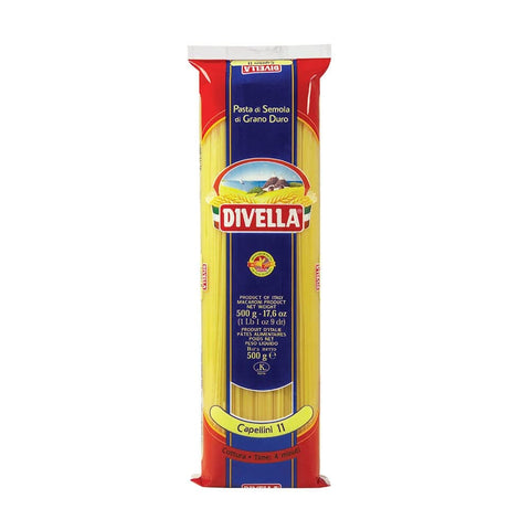 Divella Nudeln & Pasta 18x Divella Capellini n°11 Hartweizengrieß Pasta Italienische Nudeln 500g Packung + Italian Gourmet Polpa di Pomodoro 400g Dose 8005121000115