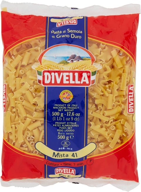 Divella Nudeln & Pasta 24x Divella Pasta Mista N. 41 Hartweizengrieß Pasta Italienische Nudeln 500g Packung + Italian Gourmet Polpa di Pomodoro 400g Dose 8005121000412