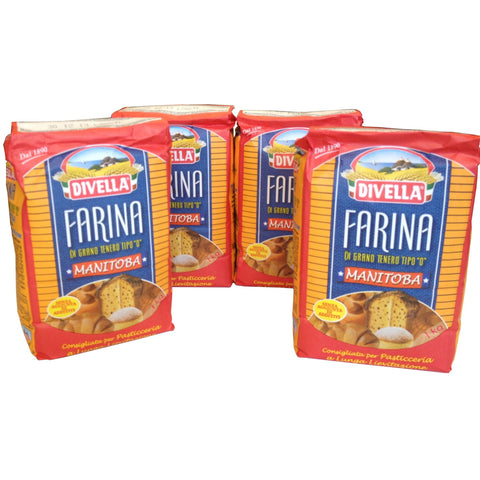 Divella Mehl Manitoba Weizenmehl Typ 0 4 x 1 kg Beutel Farina di Grano Tenero Tipo 0 Teffmehl italienisch Original