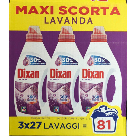 Dixan Flüssigwaschmittel für Bucato, Lavendelduft, 3er Pack (3 x 27 Waschladungen) Color- & Feinwäsche italienisch Original