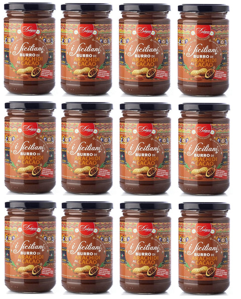 Dolgam Erdnuss 12x Dolgam I Siciliani Burro di Arachidi al Cacao Kakao-Erdnussbutter Sizilianische Spezialitäten Glasgefäß von 300g Streichfähige Kakao-Erdnussbutter Glutenfrei 8008052304475