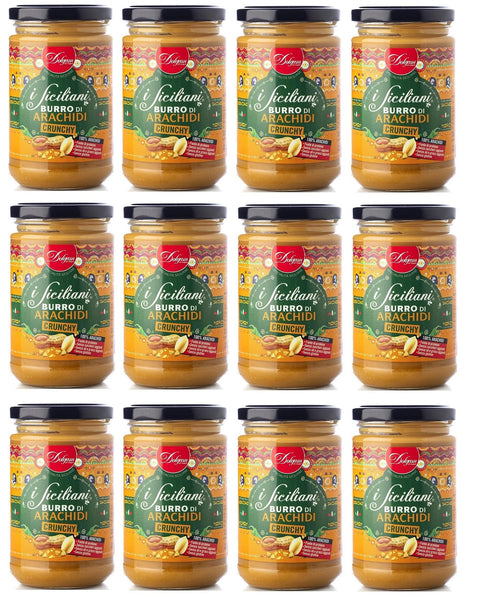 Dolgam Erdnuss 12x Dolgam I Siciliani Burro di Arachidi Crunchy Knusprige Erdnussbutter Sizilianische Spezialitäten Glasgefäß von 300g Streichfähige Knusprige Erdnussbutter Glutenfrei 8008052304741