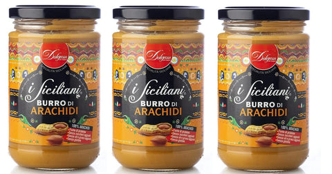 Dolgam Erdnuss 3x Dolgam I Siciliani Burro di Arachidi Erdnussbutter Sizilianische Spezialitäten 100 % Erdnüsse Glasgefäß von 300g Streichfähige Erdnussbutter Glutenfrei 8008052304468