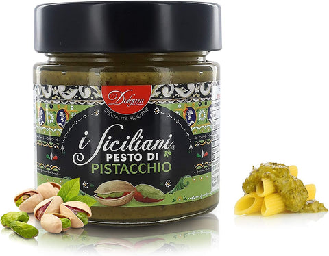 Dolgam Pesto 3x Dolgam Pesto di Pistacchio Pistazien Pesto kochsaucen pasta sauce Ideal zum Würzen der ersten Gänge 190g in Glas aus Sizilien mit 65% Pistazien 8008052301221