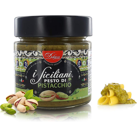 Dolgam Pesto di Pistacchio Pistazien Pesto kochsaucen pasta sauce Ideal zum Würzen der ersten Gänge 190 g in Glas aus Sizilien mit 65% Pistazien italienisch Original