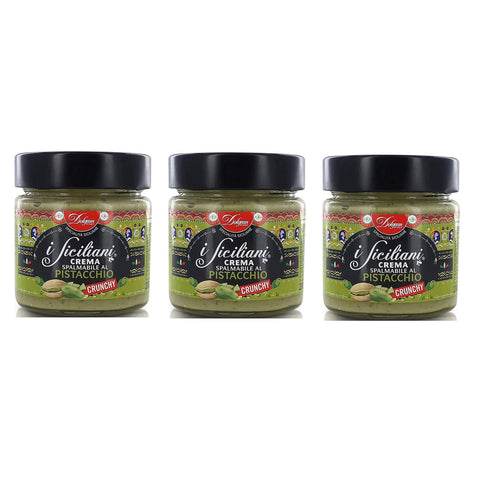 Dolgam I Siciliani Crema Spalmabile al Pistacchio Crunchy Knusprige Pistazien Streichfähige Creme Pistazien-Streichcreme mit Gehackten Pistazien 200g Frei von Palmöl Glutenfrei 3x Original italienisch