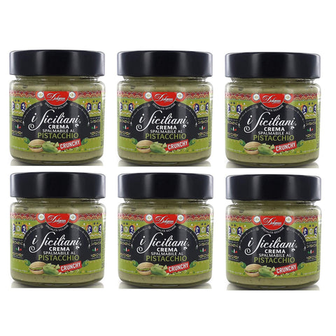 Dolgam I Siciliani Crema Spalmabile al Pistacchio Crunchy Knusprige Pistazien Streichfähige Creme Pistazien Streichcreme 6x 200g italienisch Original