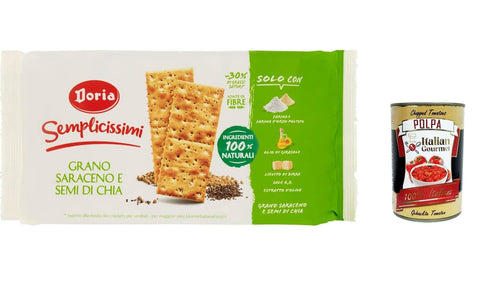 Doria - Semplicissimi Cracker Grano Saraceno e Semi di Chia Cracker Buchweizen und Chiasamen 245 g 6x italienisch Original + gratis polpa 400 g