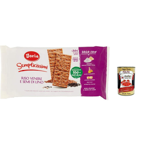Doria Crackers Doria Semplicissimi Cracker, Riso Nero e Semi di Lino, Cracker, schwarzer Reis und Leinsamen 245 6x Original italienisch inkl. Italian Gourmet Polpa 400g 8000605220027