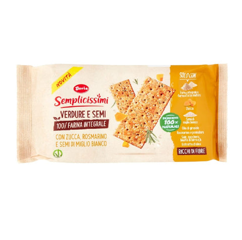 Doria crackers MHD 31/01/2024 Doria I semplicissimi Verdure e Semi Cracker con zucca mit Kürbis (280g) 8000605200777