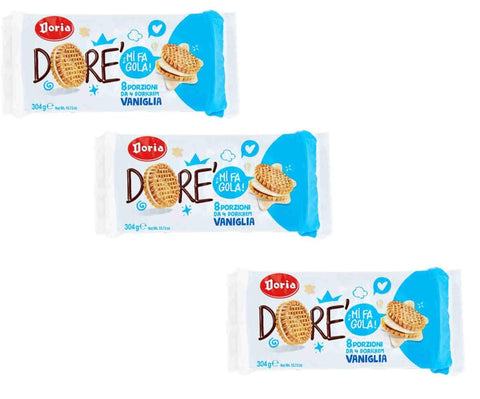 Doria Kekse 3x Doria Dorè Kekse mit Vanille 304 g 8 Portionen (4 Kekse) snack cookies riegel 8000605101678