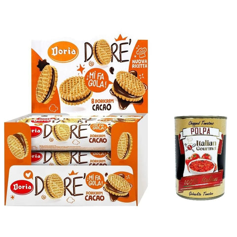 Doria Kekse Doria Dore' Biscotti Frollini con Ripieno al Cacao, Mürbeteig Kekse mit Kakaofüllung, Multipack BOX 20x 75g Original italienisch inkl. Italian Gourmet Polpa 400g 8000605091221