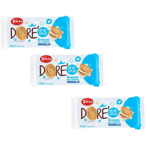 Doria Kekse Doria Dorè Kekse mit Vanille 8 Portionen (4 Kekse) snack cookies riegel 3x 304 g italienisch Original 8000605101678
