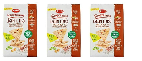 Doria Party-Mix 3x Doria Legumi e Riso Snack con Ceci,Fagioli e Soia Edamame Hülsenfrüchte und Reis Snack mit Kichererbsen, Bohnen und Edamame Soja nicht gebraten 100% natürliche Zutaten Gluten-frei 60g 8000605160965