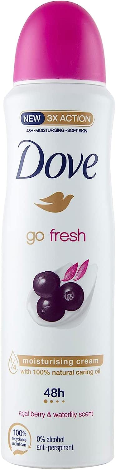 12x Dove deo Go Fresh Deodorant Spray Açaí und Lotusblüte Antitranspirant, Alkoholfrei 48 Stunden 150 ml + Italian Goumet Polpa 400 g italienisch Original