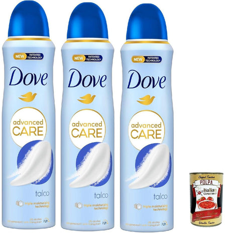 Dove Advanced Care Talco Deodorante Spray Deodorant 72 Stunden Schutz Hilft, die Haut weich und vor Schweiß zu schützen 3x 150 ml italienisch Original