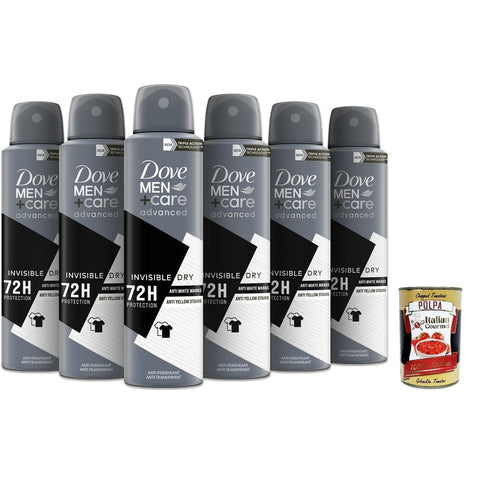 Dove Deodorante Dove Men + Care Invisible Dry Spray Advanced Care, Deo für Männer, mit 1/4 Feuchtigkeitscreme, hautfreundliche Formel, 72 Stunden, 6x150 ml