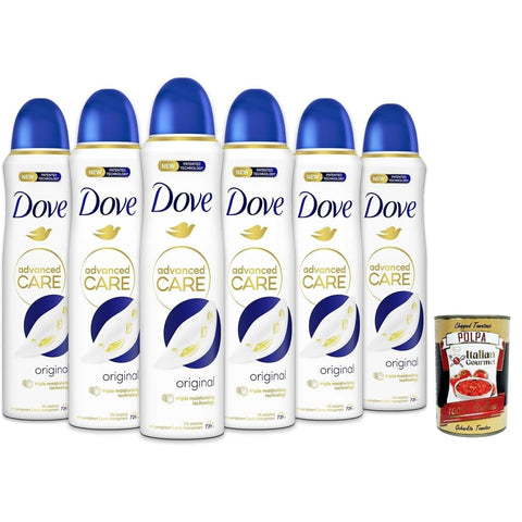 Dove Deo Dove Deodorante Spray Advanced Care Original, deo Mit feuchtigkeitsspendenden und empfindlichen Formel,ohne Alkohol, 72 Stunden, 6x 150 ml italienisch 8032804040014
