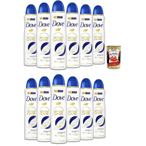 Dove Deo Dove Deodorante Spray Advanced Care Original italienisch, deo Mit feuchtigkeitsspendenden und empfindlichen Formel,ohne Alkohol, 72 Stunden, 12x 150 ml italienisch inkl. Italian Gourmet Polpa 400g 8032804040014