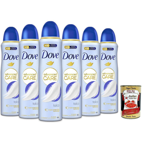 Dove Deodorante Spray Advanced Care Talco deo Mit feuchtigkeitsspendenden und empfindlichen Formel ohne Alkohol 72 Stunden 6x150 ml italienisch Original +