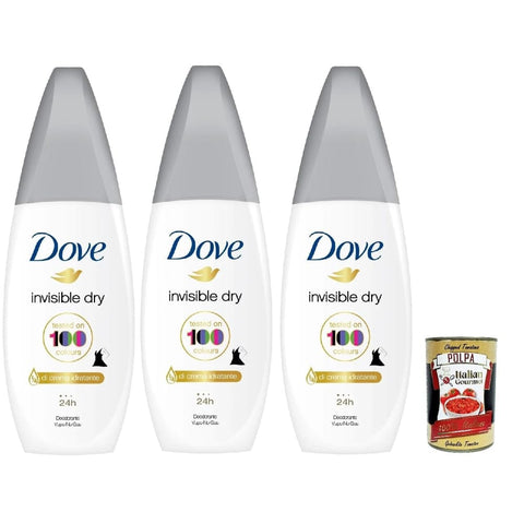 Dove Deo Dove Deodorante Vapo Invisible Dry mit Feuchtigkeitscreme, Deodorant Kein Gas 24h - Deo 3x 75ml Original italienisch inkl. Italian Gourmet Polpa 400g 8032804040014
