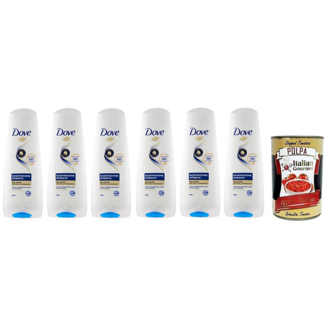 Dove Kuren Dove Ricostruzione Intensiva Balsamo per Capelli Danneggiati,Balsam für Geschädigtes Haar 180ml 6x Original italienisch inkl. Italian Gourmet Polpa di Pomodoro 400g Dose 8720182002464