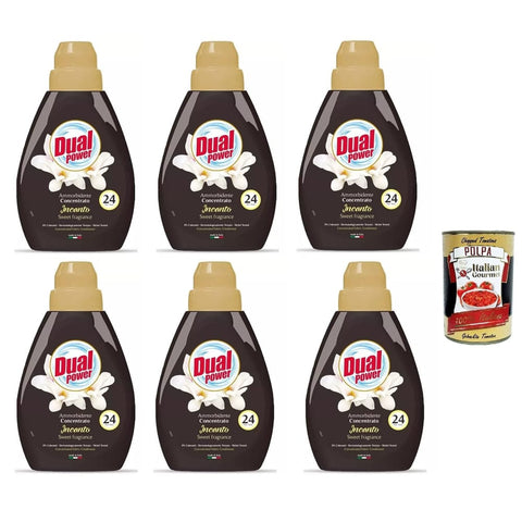 Dual Power Incanto Flüssiger Weichspüler Dual Power Incanto Sweet Fragrance Konzentrierter Weichspüler, 6x 600 ml Original italienisch inkl. Italian Gourmet Polpa 400g 8032804040014