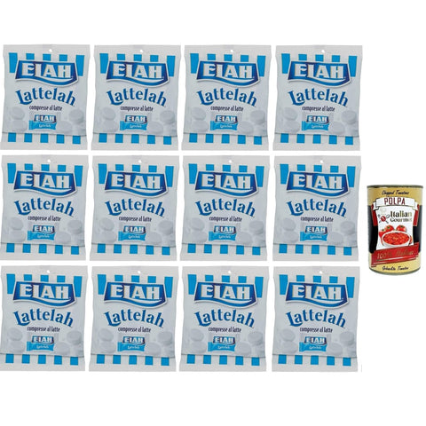 ELAH Snack Kuchen & Backwaren ELAH caramelle Lattelah, Süßigkeiten Milchbonbons gefüllt mit Milch und Magerjoghurt 12x 100g Original italienisch inkl. Italian Gourmet Polpa 400g 8032804040014