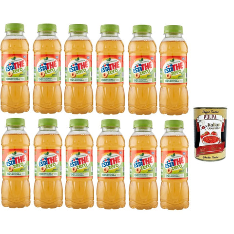 Estathe Eistee Estathe Thè Pesca zero 12x 400ml, Eistee The' Pfirsich ohne Zucker PET Einweg, ice tea erfrischend, Ohne Konservierungsstoffe und künstliche Farbstoffe, no sugar tea Original italienisch inkl. Italian Gourmet Polpa 400g 8032804040014