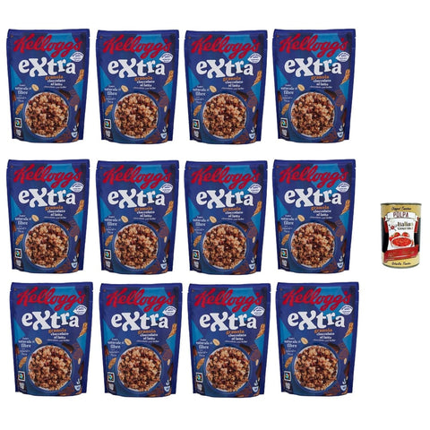 Extra Cioccolato Snack Kuchen & Backwaren Extra Cioccolato al Latte, Knusprige Haferflocken 100% Vollkorn mit Milchschokolade, 12x 375 g Original italienisch inkl. Italian Gourmet Polpa 400g 8032804040014