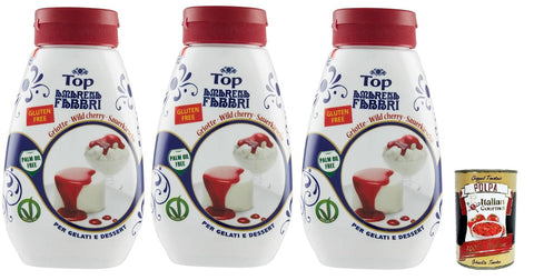 Fabbri top amarena, Sauce Topping Amarena Schwarze Kirsche Süß saure Kirschsauce zum Garnieren und Überziehen von Eis und 3x225g Original italienisch