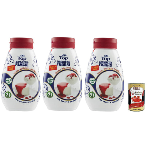 Fabbri top amarena, Sauce Topping Amarena Schwarze Kirsche Süß saure Kirschsauce zum Garnieren und Überziehen von Eis und 3x225g Original italienisch