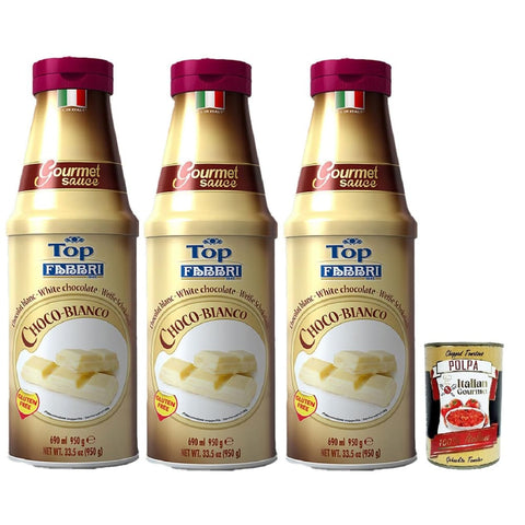 Fabbri Sirupe Fabbri Topping sauce Cioccolato Bianco, Weiße Schokolade für Eis, Desserts und Kaffee 3x 950g Gluten-frei gebrauchsfertige Sauce Original italienisch inkl. Italian Gourmet Polpa 400g 80711964