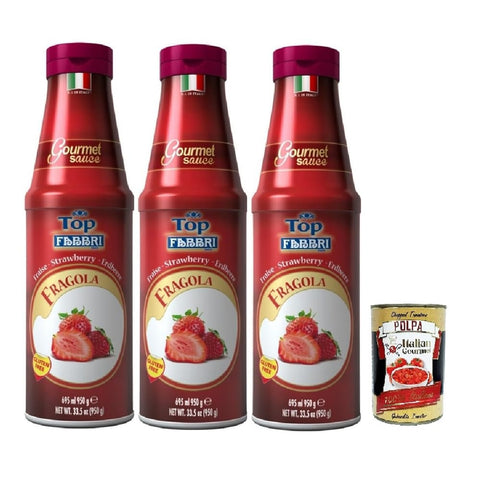 Fabbri Topping Sirupe Fabbri Topping sauce Fragola Erdbeere für Eis Desserts und Kaffee Gluten-frei gebrauchsfertige Sauce 3x950 g italienisch Original Pastasauce + kostenlos polpa 400 8032804040014