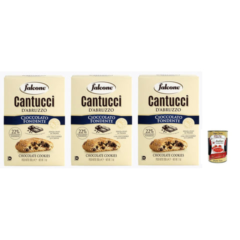 Falcone Snack Kuchen & Backwaren Falcone Cantucci al Cioccolato, Mandelgebäck mit Schokoladenstückchen, Kekse mit Schokolade aus Italien, insgesamt Gebäckstücke, 3x 200g Original italienisch inkl. Italian Gourmet Polpa 400g 8023696002181
