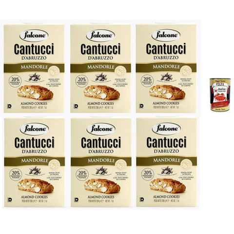 Falcone Cantucci alla Mandorla Mandelgebäck aus Keks mit Mandeln insgesamt Gebäckstücke 6x200 g italienisch Original Kekse + kostenlos polpa 400 g