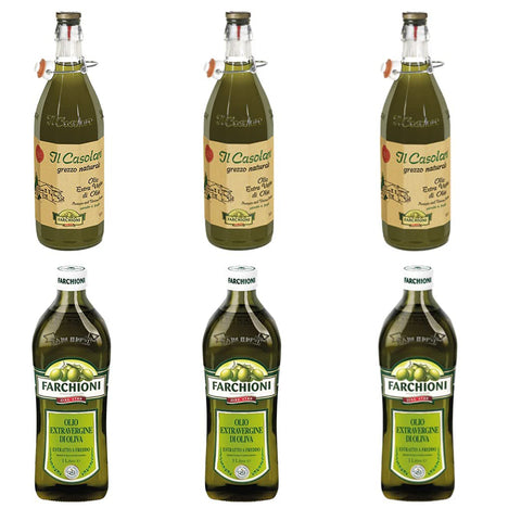 Farchioni Olio Extra Vergine Il Casolare Grezzo 3x Original italienisch inkl. 3x Farchioni Classico Extra Natives nativ Olive Olivenoel 1L