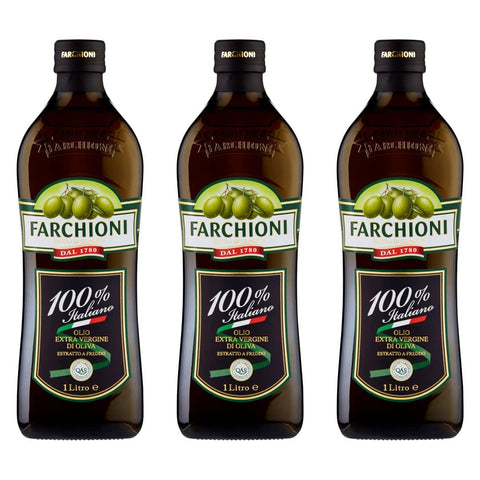 Farchioni Olio Extra Vergine di Oliva 100% Italiano Natives Olivenöl extra mit Italienische Oliven 1Lt kalte Extraktion Speiseöl 3x Original italienisch