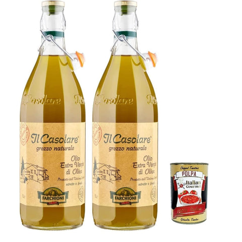 Farchioni Oliven Farchioni Casolare Il grezzo Kaltgepresst Olivenöl Extra Vergine 100% extra nativ natives Olio Oliva 2x1 Lt italienisch Original + kostenlos Polpa 400 g 8007153008060