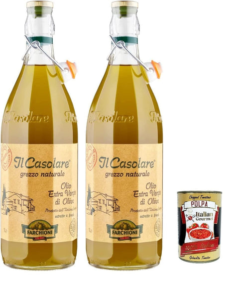 Farchioni Casolare Il grezzo Kaltgepresst Olivenöl Extra Vergine 100% extra nativ natives Olio Oliva 2x1 Lt italienisch Original + gratis Polpa 400 g