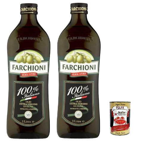 Farchioni Oliven Farchioni Extra Vergine Olivenöl 100% Italiano, 1 Liter, 2 Flaschen mit Italian Gourmet polpa 400g Original italienisch