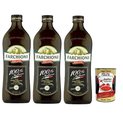Farchioni Oliven Farchioni Extra Vergine Olivenöl 100% Italiano, 1 Liter, 3er Pack, mit Italian Gourmet polpa 400 g italienisch Original
