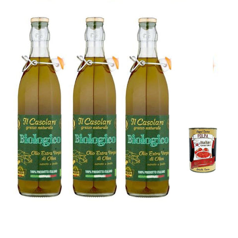 Farchioni Oliven Farchioni Il Casolare grezzo naturale biologico Olio Extra Vergine di Oliva 750ml, Rohes natürliches Bio-Olivenöl extra vergine 3x 750 ml + Italian Gourmet polpa 400gr 8007153005403