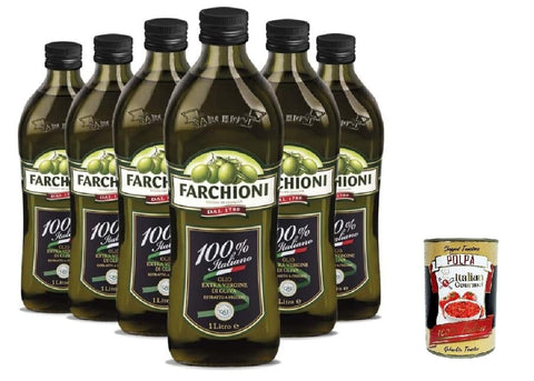Farchioni Oliven Farchioni Olio Extra Vergine di Oliva 100% Italiano Natives Olivenöl extra mit Italienische Oliven 6x 1Lt kalte Extraktion Speiseöl + Italian Gourmet polpa 400g 8007153001177