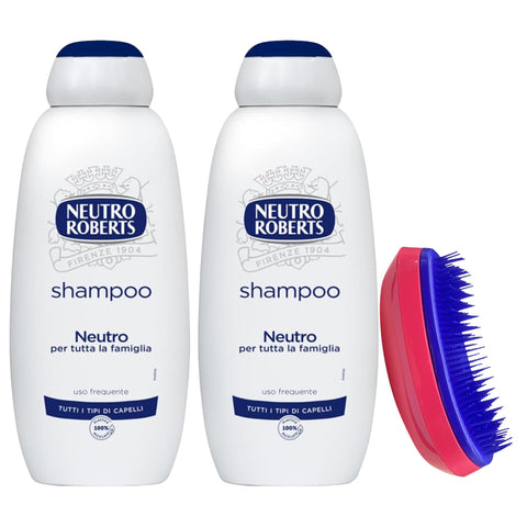 FEI FAN Roberts Neutrales Shampoo für die ganze Familie, häufige Anwendung, für alle Haartypen, mit Inhaltsstoffen natürlichen Ursprungs und Vitamin B3, (2 Einheiten) + Haarbürste 450 ml Original italienisch